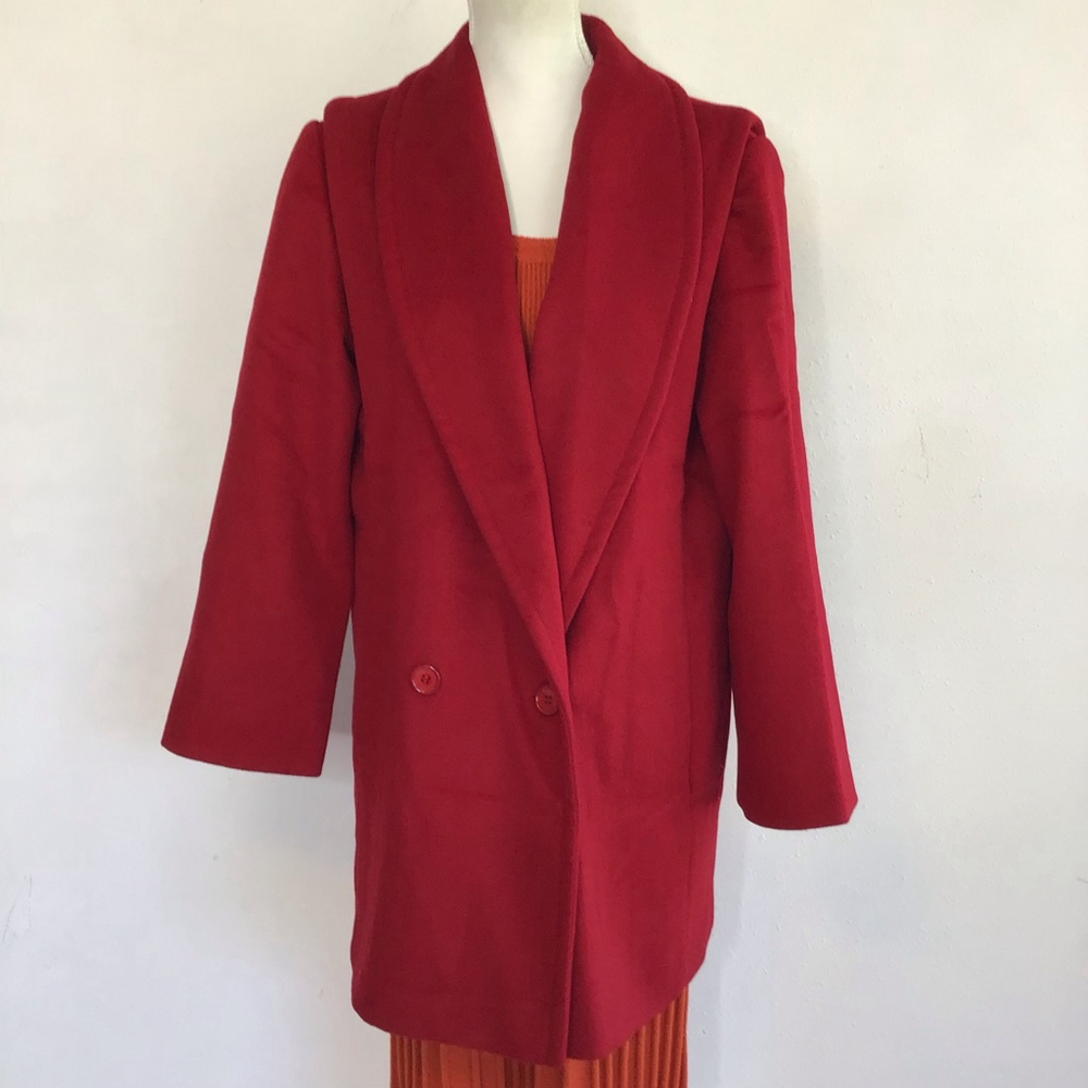 Ferncroft Women Elegant Deep Apple Red Double Breasted Warm Pea Coat M